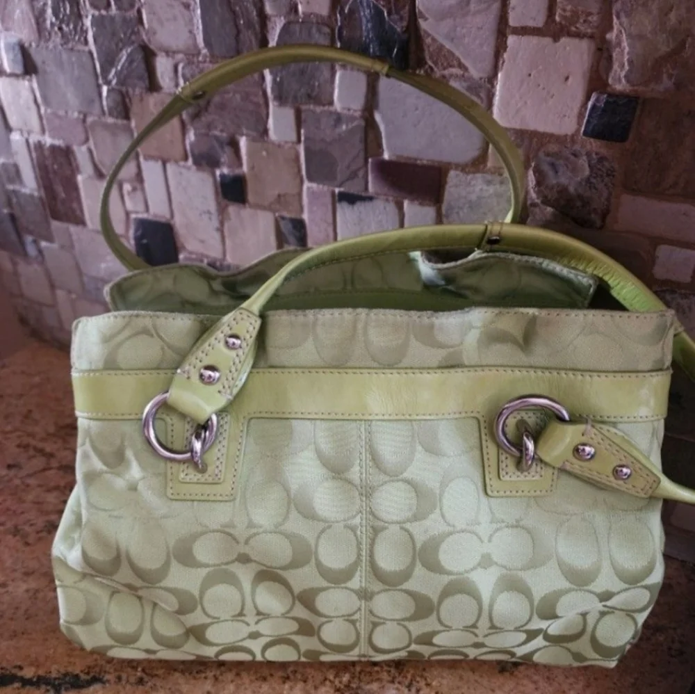 Coach Lime Green Signature Shoulder Tote - Picture 2 of 16